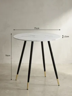 KADIMA DESIGN Esstisch Marmoroptik Metall Rund Modern, 75x75x76 cm Weiß Outlet