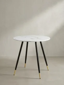KADIMA DESIGN Esstisch Marmoroptik Metall Rund Modern, 75x75x76 cm Weiß Outlet