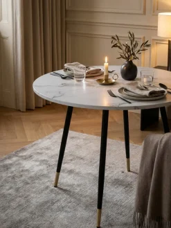 KADIMA DESIGN Esstisch Marmoroptik Metall Rund Modern, 75x75x76 cm Weiß Outlet