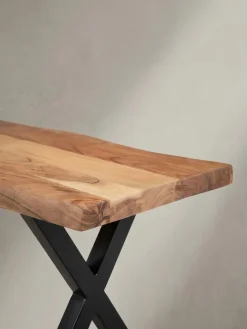 Esszimmerbank Massivholz Metall Baumkante X-Beine, Akazie ^ KADIMA DESIGN New