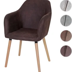 Esszimmerstuhl Vaasa T381, Stuhl Küchenstuhl, Retro 50er Jahre Design ~ Textil, vintage dunkelbraun, helle Beine ^ MCW