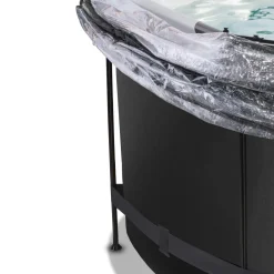 Black Leather Optic Pool ø360x122cm mit Abdeckung und Sandfilterpumpe - schwarz ^ Exit Outlet