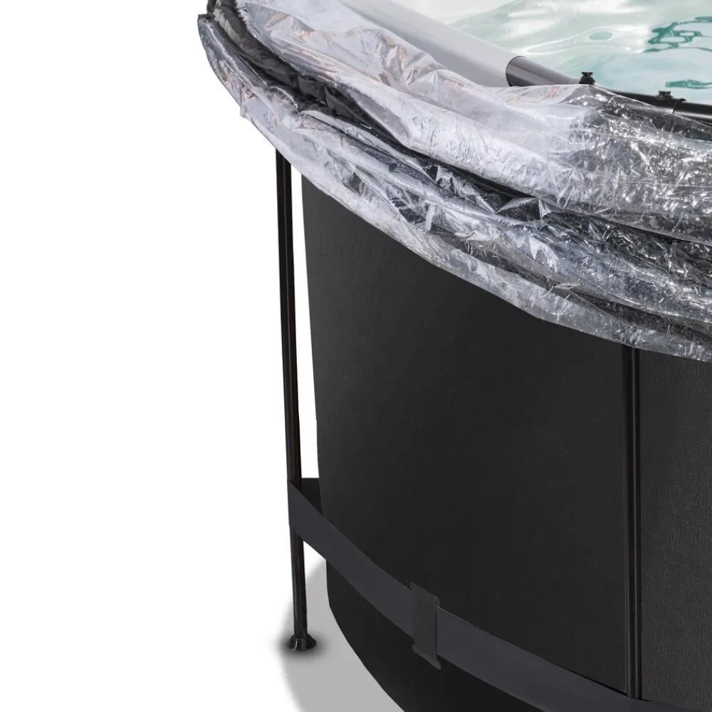 Black Leather Optic Pool ø360x122cm mit Abdeckung und Sandfilterpumpe - schwarz ^ Exit Outlet