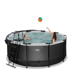 Black Leather Optic Pool ø360x122cm mit Abdeckung und Sandfilterpumpe - schwarz ^ Exit Outlet