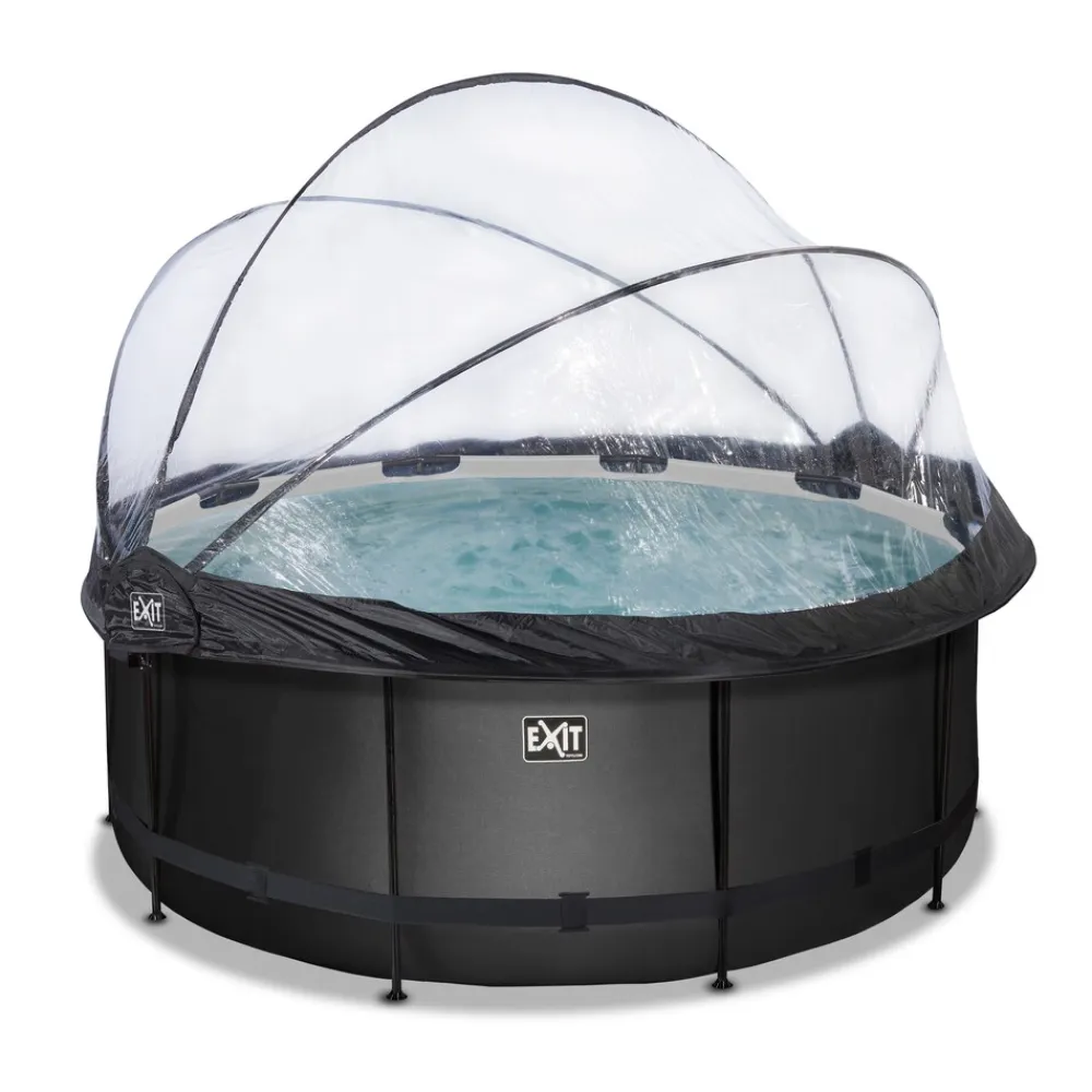 Black Leather Optic Pool ø360x122cm mit Abdeckung und Sandfilterpumpe - schwarz ^ Exit Outlet