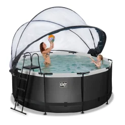 Black Leather Optic Pool ø360x122cm mit Abdeckung und Sandfilterpumpe - schwarz ^ Exit Outlet