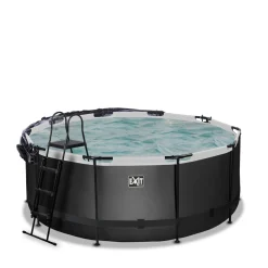 Black Leather Optic Pool ø360x122cm mit Abdeckung und Sandfilterpumpe - schwarz ^ Exit Outlet