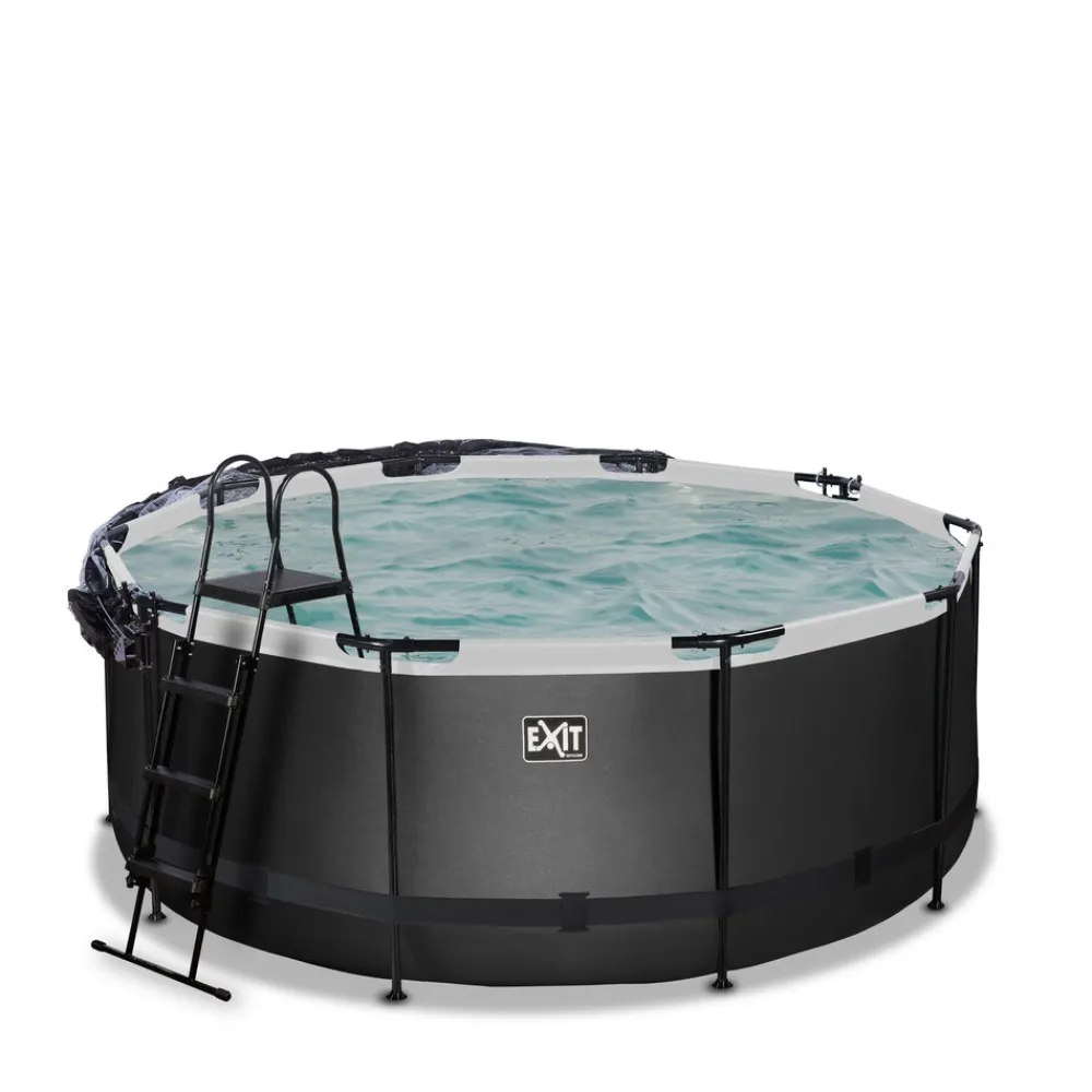 Black Leather Optic Pool ø360x122cm mit Abdeckung und Sandfilterpumpe - schwarz ^ Exit Outlet