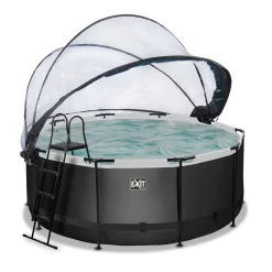 Black Leather Optic Pool ø360x122cm mit Abdeckung und Sandfilterpumpe - schwarz ^ Exit Outlet