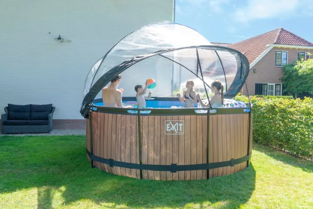 Black Leather Optic Pool ø360x122cm mit Abdeckung und Sandfilterpumpe - schwarz ^ Exit Outlet