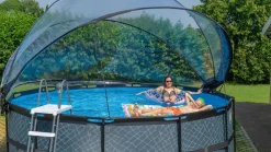 Black Leather Optic Pool ø360x122cm mit Abdeckung und Sandfilterpumpe - schwarz ^ Exit Outlet