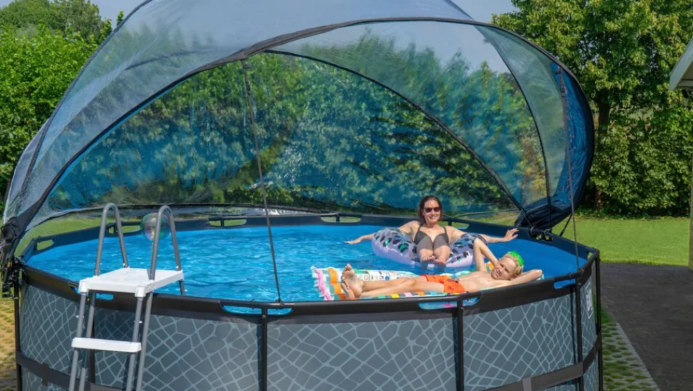 Black Leather Optic Pool ø360x122cm mit Abdeckung und Sandfilterpumpe - schwarz ^ Exit Outlet