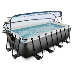 Black Leather Pool 400x200x100cm mit Sandfilterpumpe und Abdeckung - schwarz ^ Exit Hot