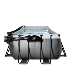 Black Leather Pool 400x200x100cm mit Sandfilterpumpe und Abdeckung - schwarz ^ Exit Hot