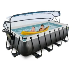 Black Leather Pool 400x200x100cm mit Sandfilterpumpe und Abdeckung - schwarz ^ Exit Hot