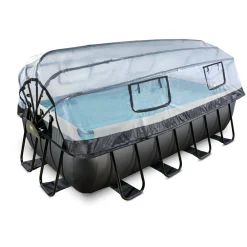 Black Leather Pool 400x200x100cm mit Sandfilterpumpe und Abdeckung - schwarz ^ Exit Hot