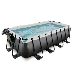 Black Leather Pool 400x200x100cm mit Sandfilterpumpe und Abdeckung - schwarz ^ Exit Hot