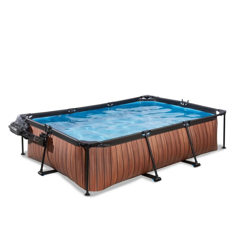 Exit Wood Pool 300x200x65cm mit Abdeckung und Filterpumpe - braun
