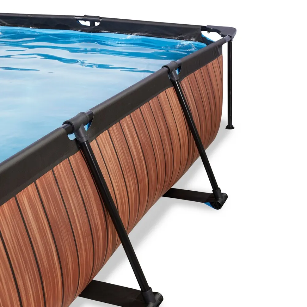 Exit Wood Pool 300x200x65cm mit Abdeckung und Filterpumpe - braun