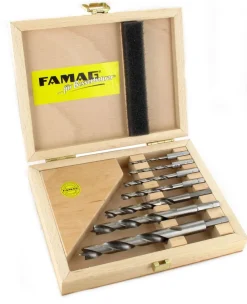 Famag Spiralbohrer Set für Holz, 7-teilig, HSS-G, 3-12 mm, Holz-Box, Holzbohrer New