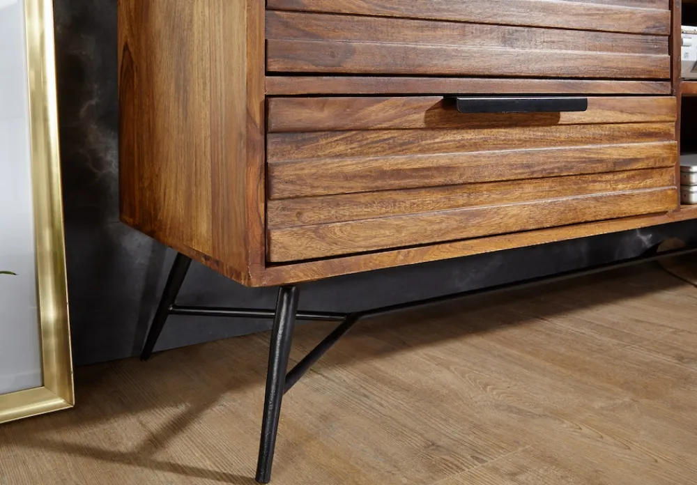 Lowboard Sheesham Massiv Holz Hifi Board Fernsehschrank Wohnzimmer ^ Finebuy Hot