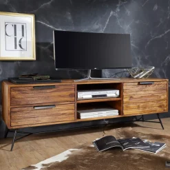 Lowboard Sheesham Massiv Holz Hifi Board Fernsehschrank Wohnzimmer ^ Finebuy Hot