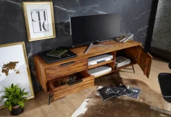 Lowboard Sheesham Massiv Holz Hifi Board Fernsehschrank Wohnzimmer ^ Finebuy Hot