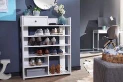 Finebuy Schuhregal Weiß 75x92,5 cm Flurregal Hoch Regal 7 Fächer mit Schublade Hot