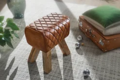 Sitzhocker Echtleder 40x48x27 cm Fußhocker Lederhocker Massivholz Braun ^ Finebuy Sale