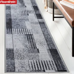 floordirekt Teppich-Läufer auf Maß | Cordoba | Grautöne mit Muster | rutschfest & robust Best