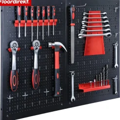 floordirekt Werkzeugwand | Parker | Lochwand Set aus Metall mit Zubehör Schwarz / Rot - 2 Platten Set New