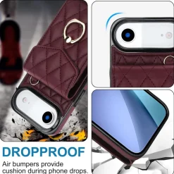 Für Apple iPhone 17 Air Crossbody Kunstleder Rhombic Hülle Weinrot ^ Wigento Online