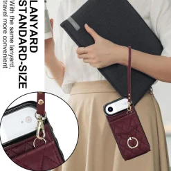 Für Apple iPhone 17 Air Crossbody Kunstleder Rhombic Hülle Weinrot ^ Wigento Online