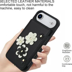 Für Apple iPhone 17 Air Crossbody Kunstleder Blumen Hülle Schwarz ^ Wigento Online