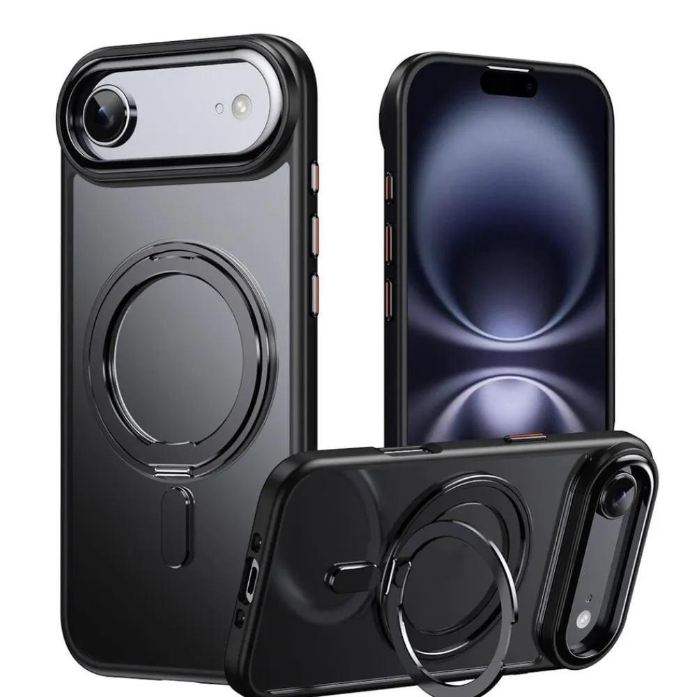 Für Apple iPhone 17 Air Frosted Ring MagSafe TPU + PC Hülle Schwarz ^ Wigento Hot