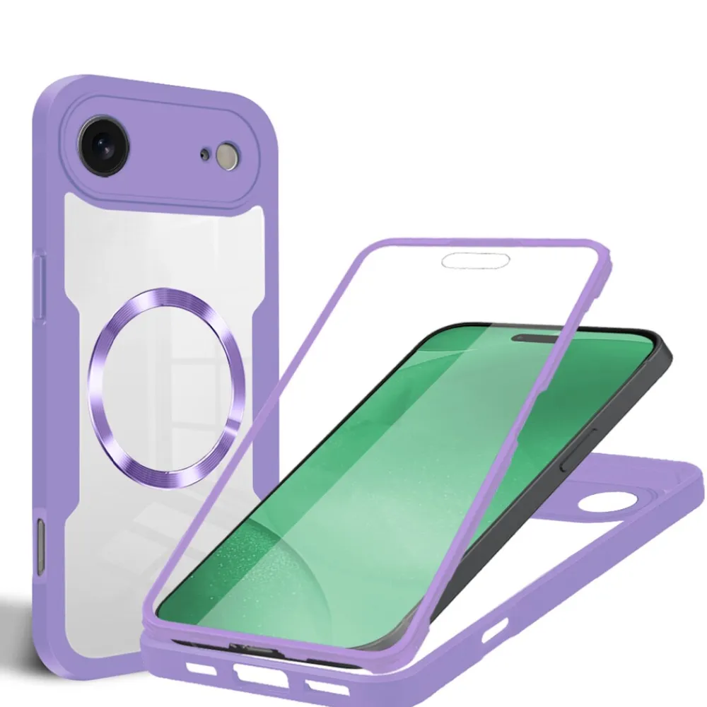 Für Apple iPhone 17 Air MagSafe Ring Full Body 360 Grad TPU Hülle Lila ^ Wigento Hot