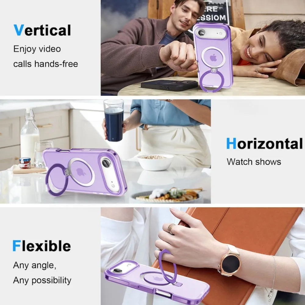 Für Apple iPhone 17 Air Skin Feel MagSafe Ring Halter 360 Hülle Lila ^ Wigento Outlet