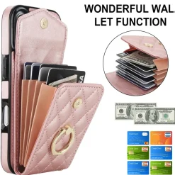 Für Apple iPhone 17 Crossbody Kunstleder Rhombic Hülle Rose Gold ^ Wigento Best