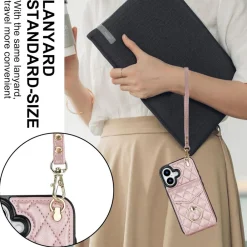 Für Apple iPhone 17 Crossbody Kunstleder Rhombic Hülle Rose Gold ^ Wigento Best