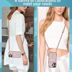 Für Apple iPhone 17 Crossbody Kunstleder Rhombic Hülle Rose Gold ^ Wigento Best