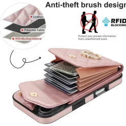 Für Apple iPhone 17 Crossbody Kunstleder Rhombic Hülle Rose Gold ^ Wigento Best