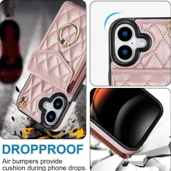 Für Apple iPhone 17 Crossbody Kunstleder Rhombic Hülle Rose Gold ^ Wigento Best