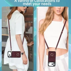Wigento Für Apple iPhone 17 Pro Crossbody Kunstleder Rhombic Hülle Weinrot Hot