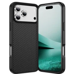 Wigento Für Apple iPhone 17 Pro MagSafe Carbon Design Skin Feel Hülle Schwarz