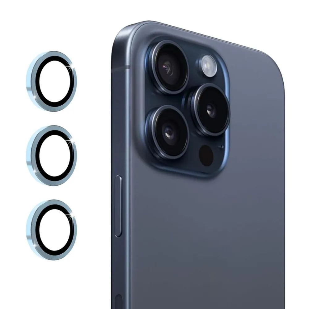Wigento Für Apple iPhone 16 Pro / 16 Pro Max Aluminium Ring + H9 Glas Hellblau Best