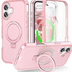 Für Apple iPhone 17 Skin Feel MagSafe Ring Halter 360 Grad Hülle Rosa ^ Wigento Best