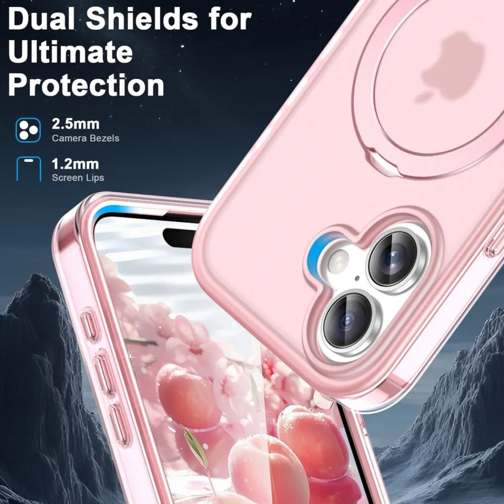 Für Apple iPhone 17 Skin Feel MagSafe Ring Halter 360 Grad Hülle Rosa ^ Wigento Best