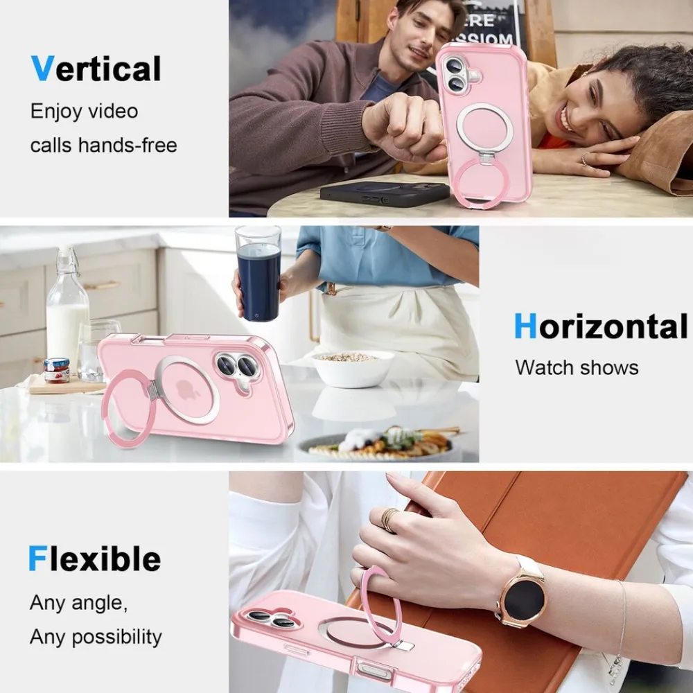 Für Apple iPhone 17 Skin Feel MagSafe Ring Halter 360 Grad Hülle Rosa ^ Wigento Best