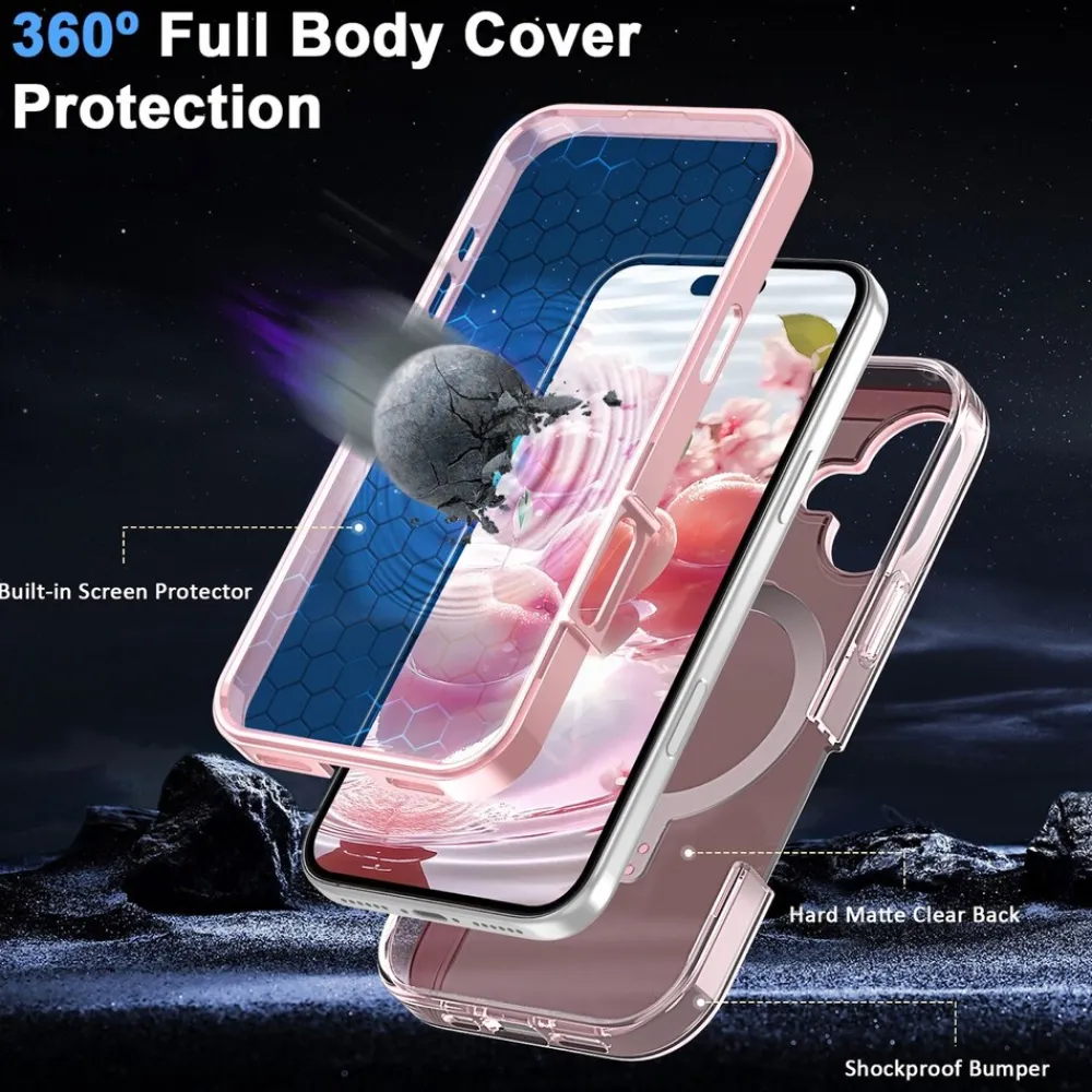 Für Apple iPhone 17 Skin Feel MagSafe Ring Halter 360 Grad Hülle Rosa ^ Wigento Best