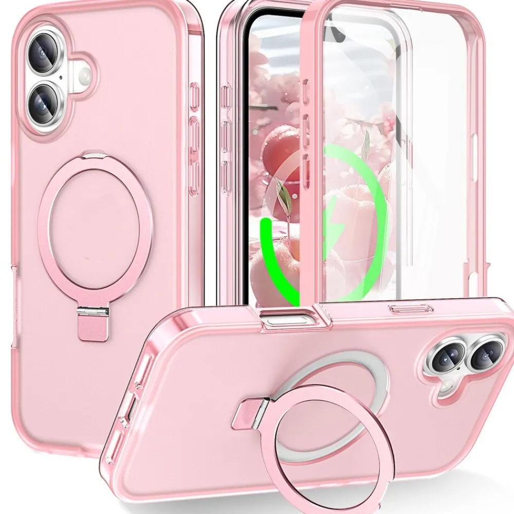 Für Apple iPhone 17 Skin Feel MagSafe Ring Halter 360 Grad Hülle Rosa ^ Wigento Best